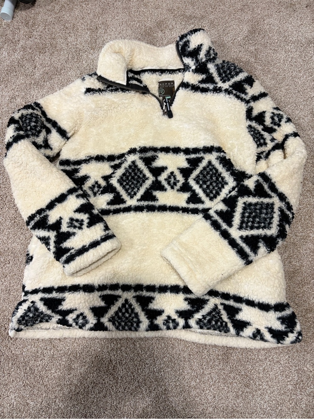 Roper Cream and Black Sherpa Quarter-Zip Pullover